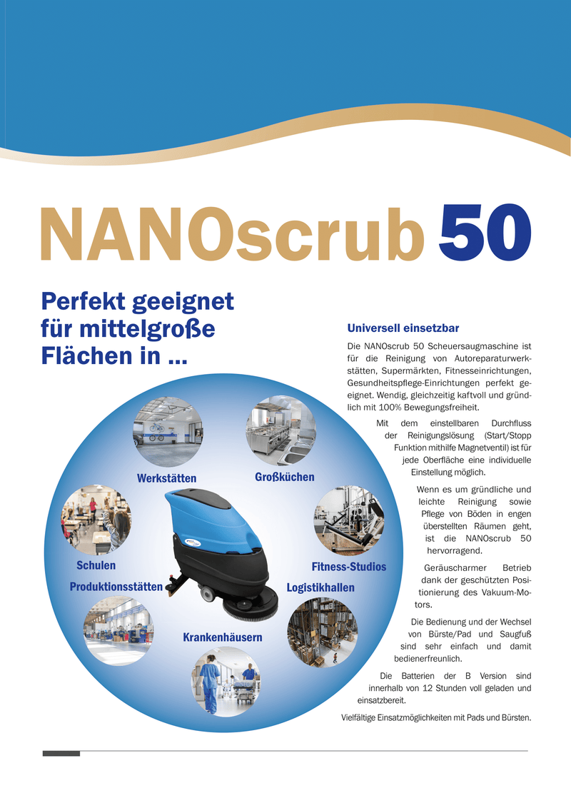 Handgeführte Scheuersaugmaschine NANOscrub 50E EVO von CleanTrack Netzgerät 230V